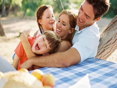 Family of four at the park